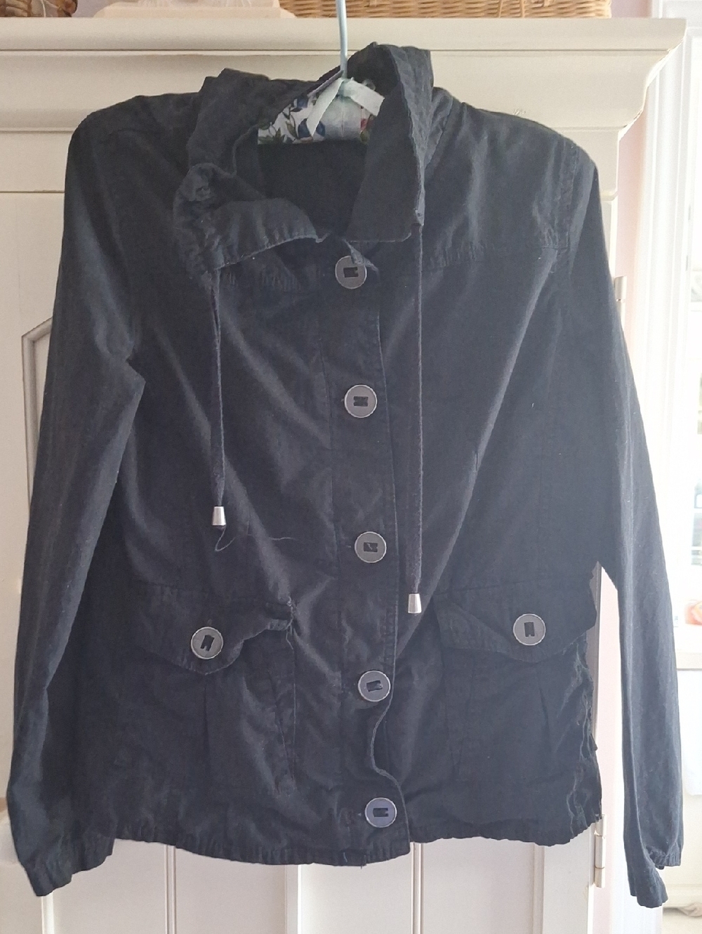 Laura Scott Black Hooded Button-Front Utility Jacket